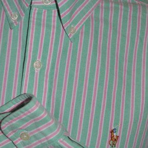 Ralph Lauren Striped Button Front Shirt Green Pink